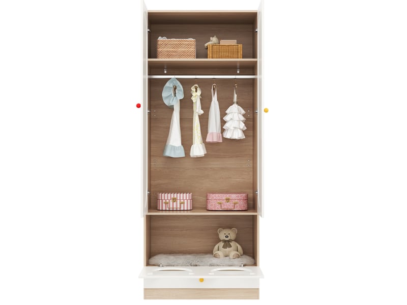  Armoire enfant deux portes 80x50x200 cm - blanc-bois-contraste de couleurs avec design ours  - Conforama E