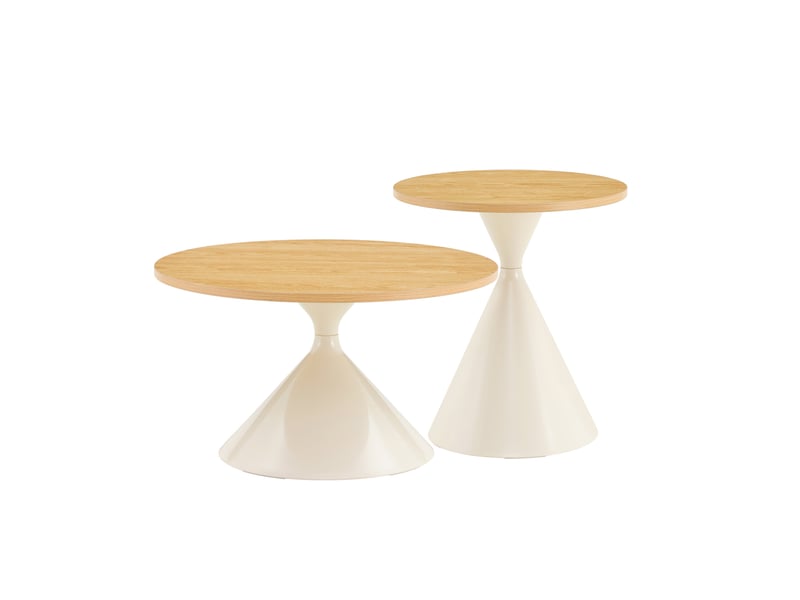  Lot de 2 tables basses gigognes 70x40+50x50 cm, empilables, gain de place, pour salon et chambre, métal, blanc crème  - Conforama A