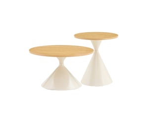 Lot de 2 tables basses gigognes 70x40+50x50 cm, empilables, gain de place, pour salon et chambre, métal, blanc crème