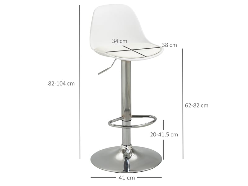  Tabouret de bar pivotant réglable 2 pièces avec dossier et repose-pieds, en similicuir et acier blanc  - Conforama D