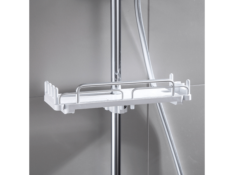 Support de douche télescopique sans perçage 28-44 cm, salle de bain suspendue, support de rangement pour tringle de douche (blanc) - Conforama D
