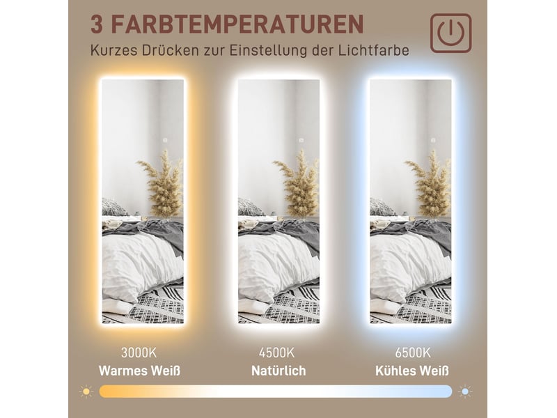  Miroir sur pied et mural led sans cadre 40 x 120 cm - transparent - éclairage tactile à intensité variable  - Conforama E