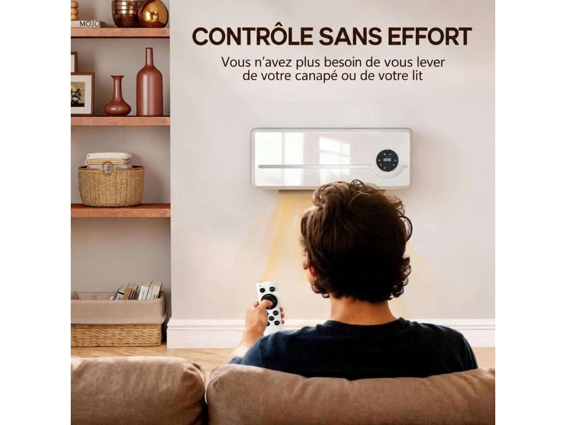  Chauffage mural intelligent avec télécommande et écran numérique, oscillation 30°, 10002000w, sécurité multiple  - Conforama E