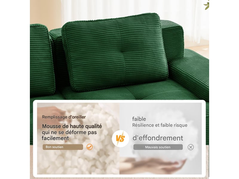  Canapé modulable 4 places en velours côtelé vert W3325S00158 - Conforama E