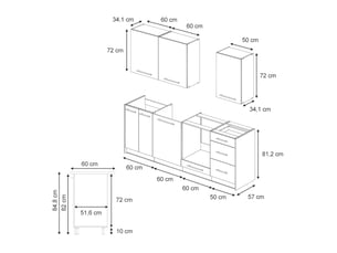 Vicco cuisine, blanc haute brillanceblanc, 230cm, pt marbre