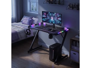 Bureau informatique ergonomique avec led rgb, surface en fibre de carbone, 100 x 60 x 76 cm, noir