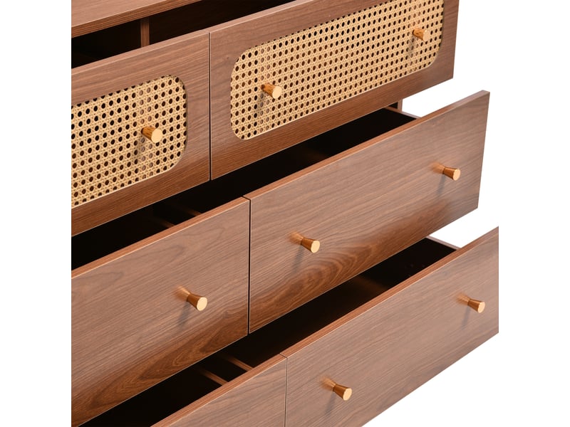 Buffet 120x40x90 cm commode 6 tiroirs avec pieds métal, noyer - Conforama E