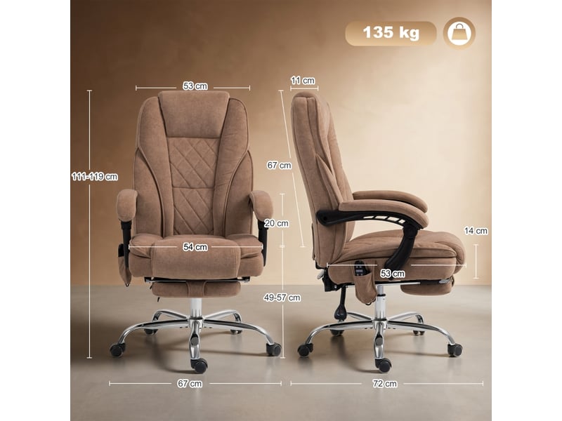  Fauteuil de bureau ergonomique marron avec massage, repose-pieds et inclinaison à 135°  - Conforama B