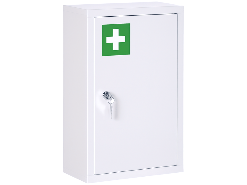 Armoire à pharmacie en acier inoxydable à 3 étagères avec 2 clés et fixation murale, 30 x 14 x 46 cm, blanche - Conforama A