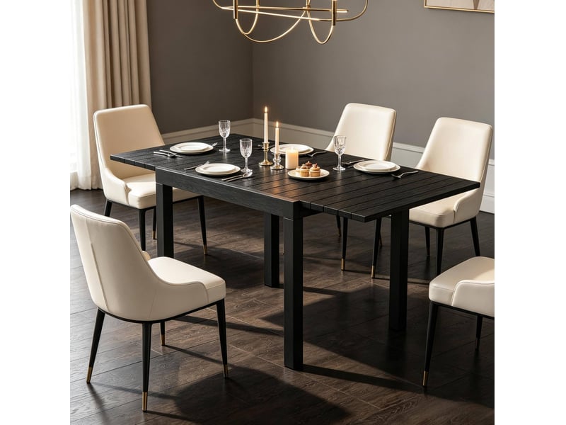  Table de jardin extensible 4 à 6 personnes, 80 à 160 cm, en aluminium noir effet bois  - Conforama C