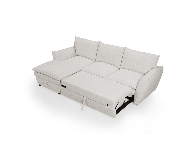  Canapé d'angle convertible avec coffre en tissu beige capucine - angle gauche SF772-M2-BEI - Conforama E