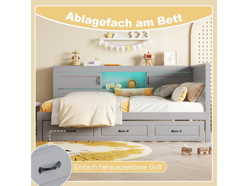  Canapé lit gris lit gigogne 90x200 avec éclairage led et rangement  - Conforama E