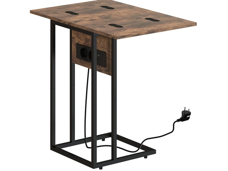  Table d'appoint extensible pliable marron avec station de charge usb, structure métal, idéale près du canapé  - Conforama A