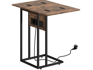 Table d'appoint extensible pliable marron avec station de charge usb, structure métal, idéale près du canapé