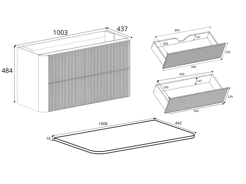  Meuble sous vasque suspendu linea 100 cm cachemire avec plan de travail  - Conforama C