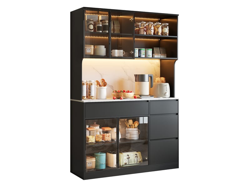  Armoire haute 120x40x180 cm avec led, effet marbre, noir et blanc  - Conforama A