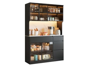 Armoire haute 120x40x180 cm avec led, effet marbre, noir et blanc