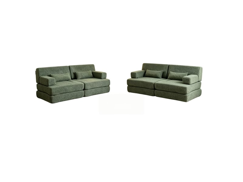 Canapé droit, convertible 2 en 1, sofa modulaire en velours chenille, avec armature métallique, dossier réglable, 4 places, 80 x 90 x 182 cm, vert - Conforama A