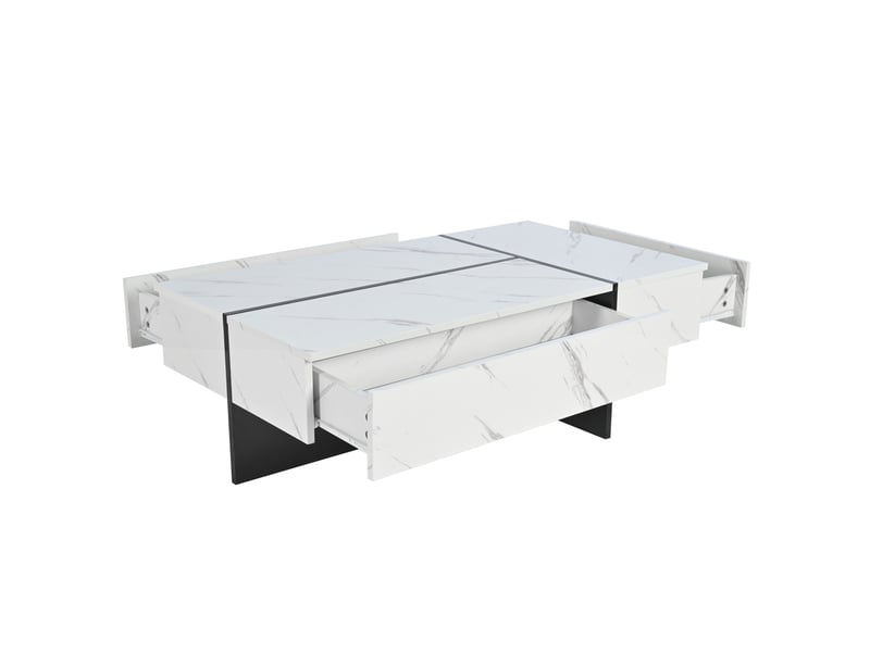  Table basse blanche moderne avec led effet marbre, 3 tiroirs, 105x60x35 cm  - Conforama W