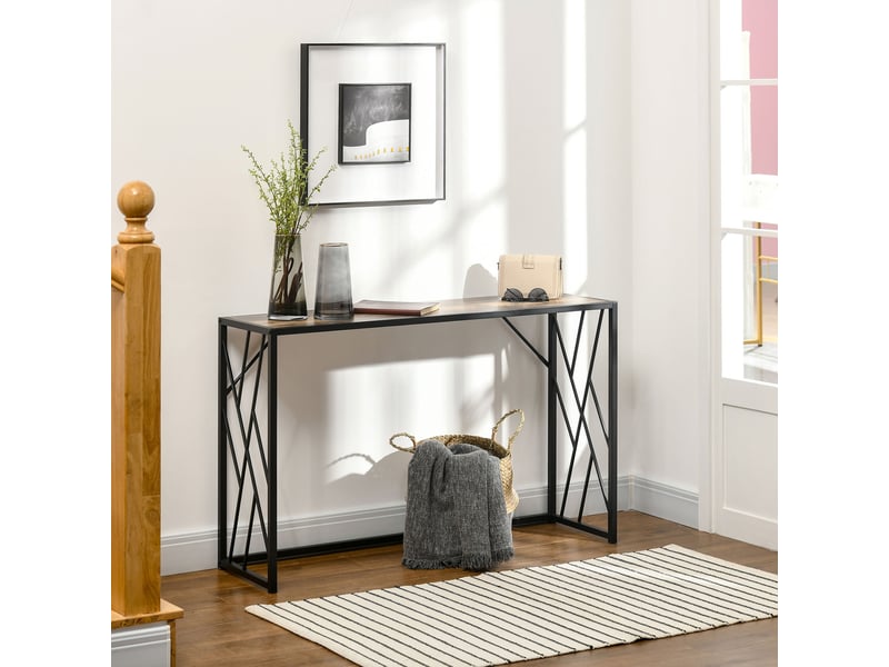  Console d'entrée de style industriel, meuble vintage en acier et bois, 120 x 35 x 75 cm, marron  - Conforama C