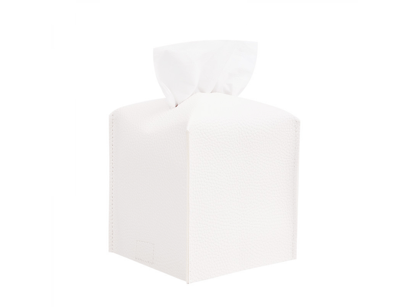 Une boîte à mouchoirs carrée blanche en similicuir adaptée à la salle de bain, à la table de chevet, au bureau - Conforama A