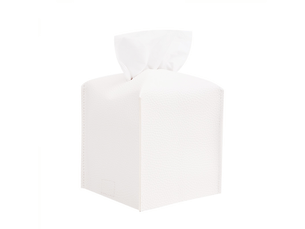 Une boîte à mouchoirs carrée blanche en similicuir adaptée à la salle de bain, à la table de chevet, au bureau