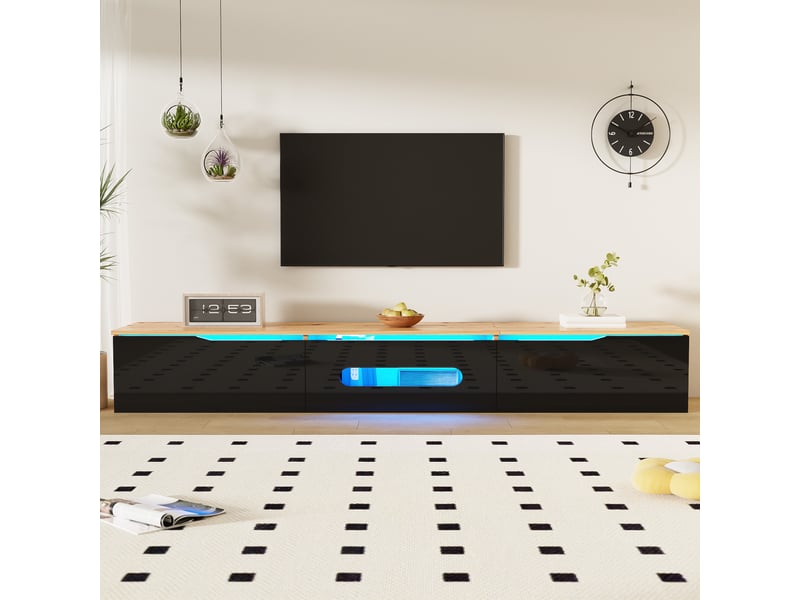  Meuble tv suspendu 180 cm blanc haute brillance led 16 couleurs  - Conforama E