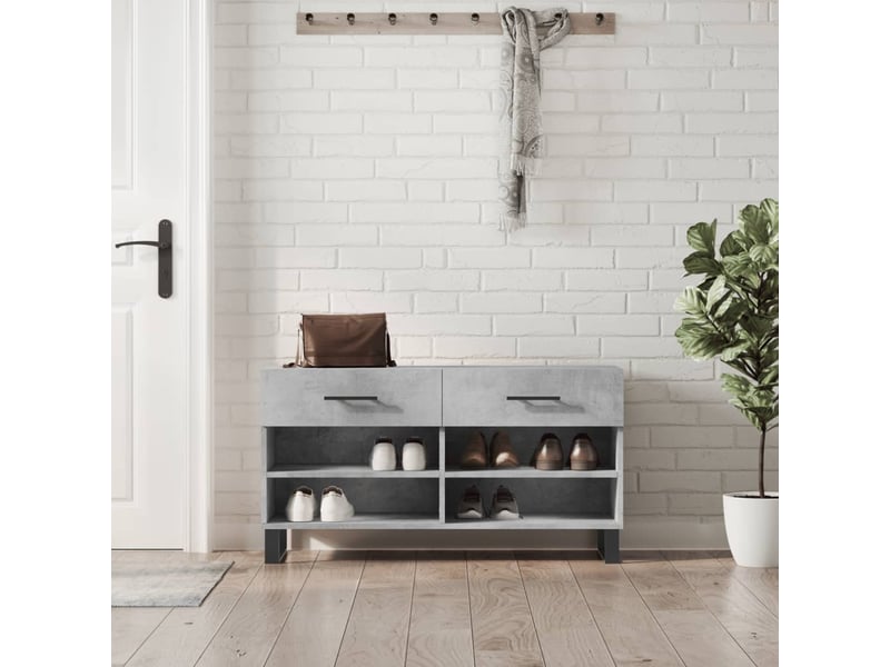  Banc à chaussures, meuble à chaussures gris béton 102x35x55 cm bois d'ingénierie shl4744  - Conforama B