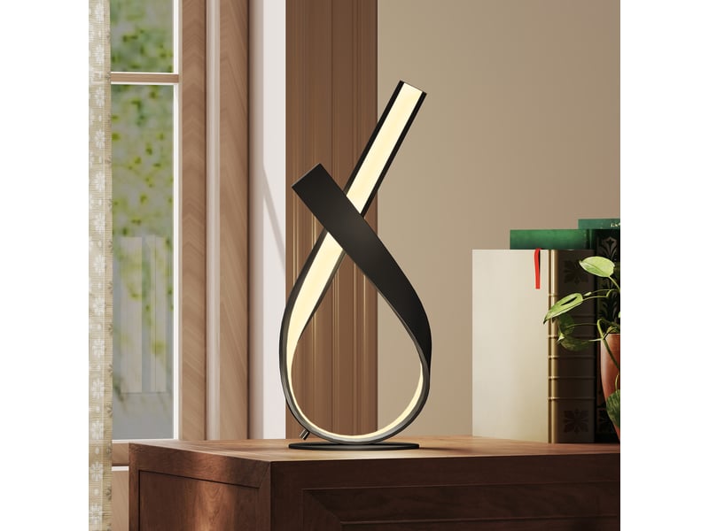 Lampe à poser design contemporain - lampe de table design spirale - alu. Noir led blanc chaud - dim. 21l x 15l x 43h cm  - Conforama D