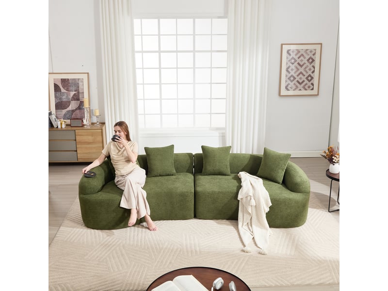  Canapé courbé moderne canapé modulable 4 places en chenille verte 275 cm sans montage  - Conforama E
