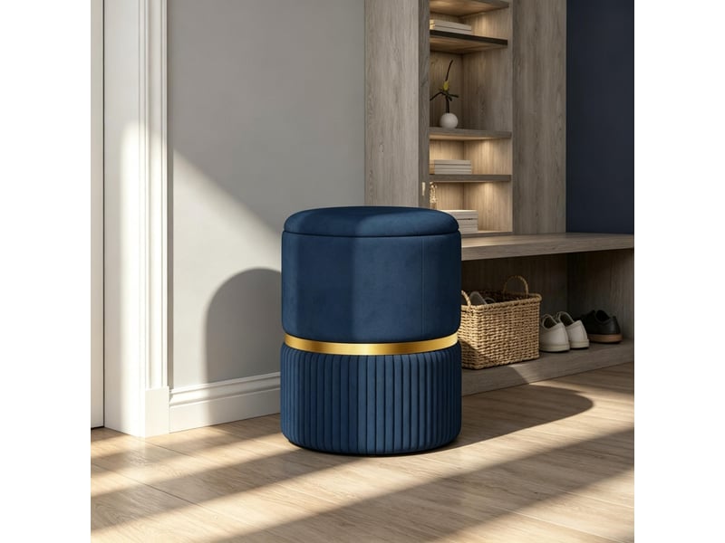  Pouf repose-pieds - tabouretrepose-pieds avec rangement, velours tricoté, 36 x 36 x 44 cm, avec repose-pieds, bleu  - Conforama D