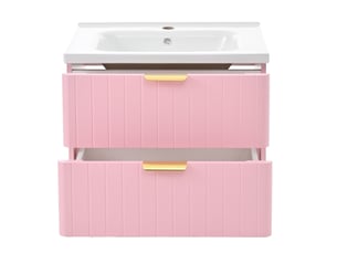 Meuble vasque suspendu rose avec lavabo céramique 60,5 cm - rangement 2 tiroirs gain de place