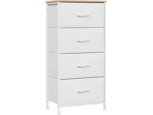 Commode 4 tiroirs, meuble de rangement à tiroirs en tissu, dessus en bois d'ingénierie e1,blanc