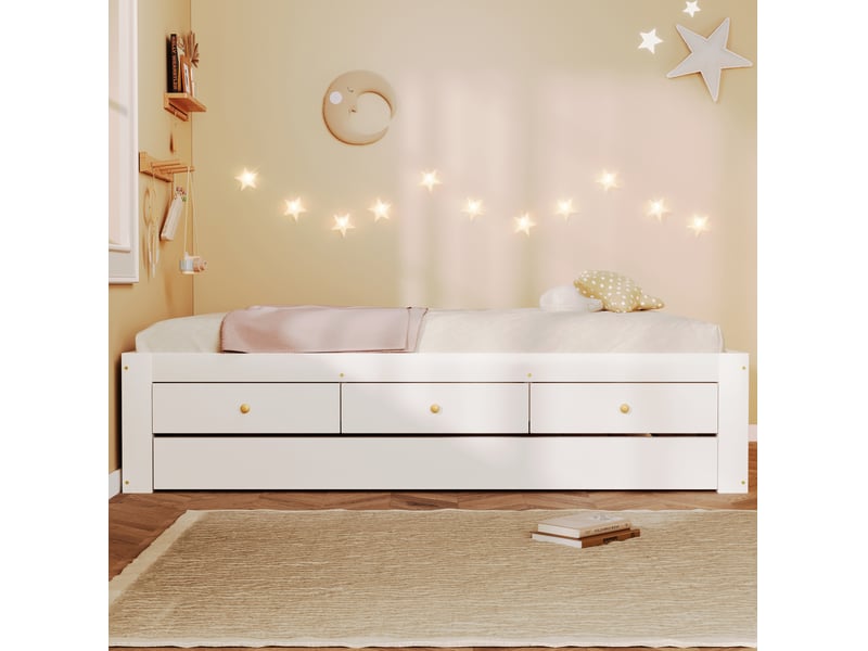  Lit gigogne 90x200 cm avec 3 tiroirs en mdf et pin blanc  - Conforama D