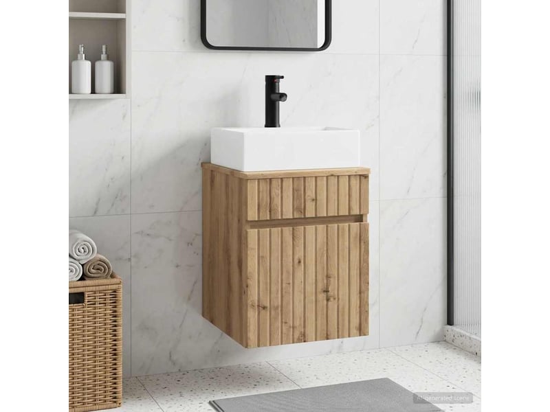  Meuble-sèche avec évier mural chêne artisanal 39x41x62.5 cm  - Conforama B