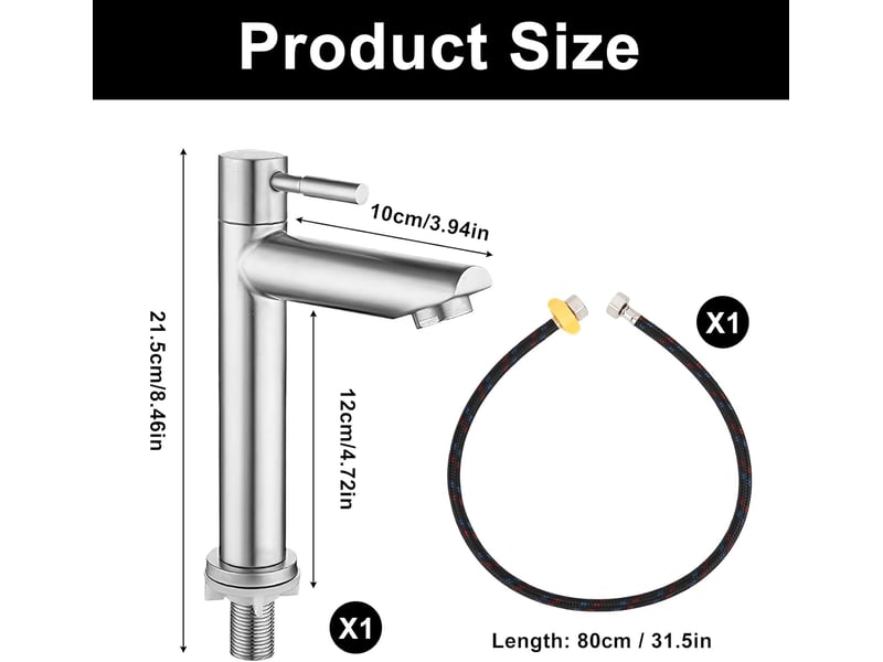  Robinet de salle de bain (1 pièce), mitigeur d'eau froide en acier inoxydable, convient aux lavabos monotrou, facile à installer  - Conforama E