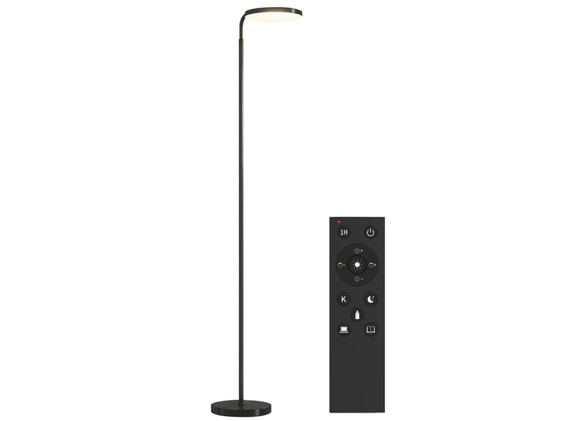  Lampadaire led noir dimmable avec télécommande magnétique, tête orientable à 350° pour salon et coin lecture  - Conforama D
