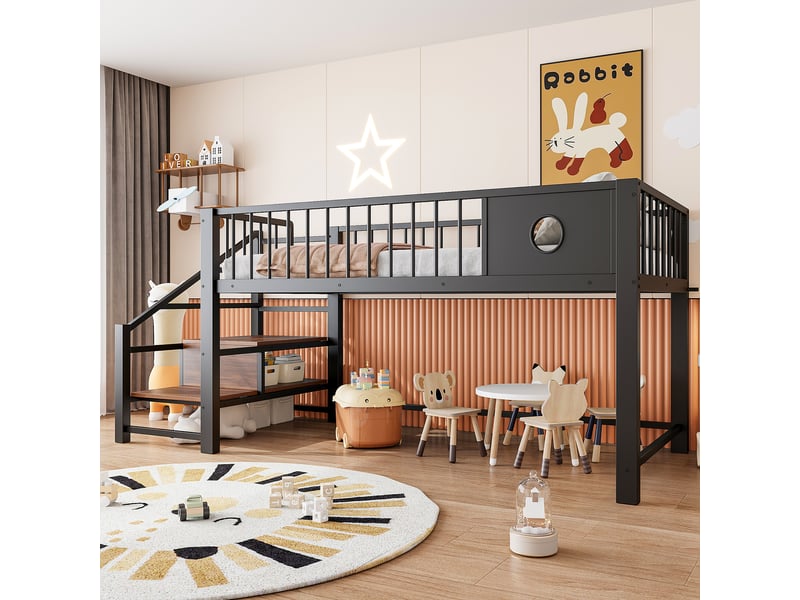  Lit superposé bas pour enfants en métal noir 90x200 cm  - Conforama D
