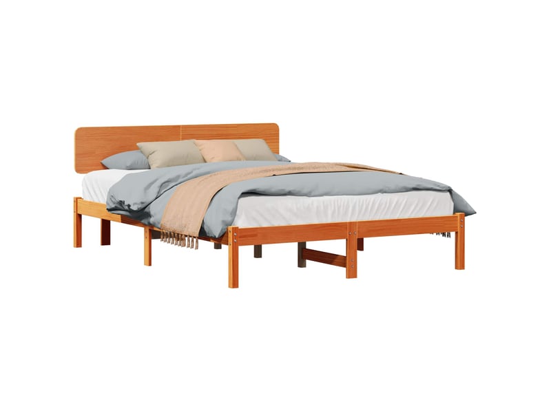 Lit double- lit adulte - cadre de lit avec tête de lit brun 150 x 200 cm pin massif - Conforama A