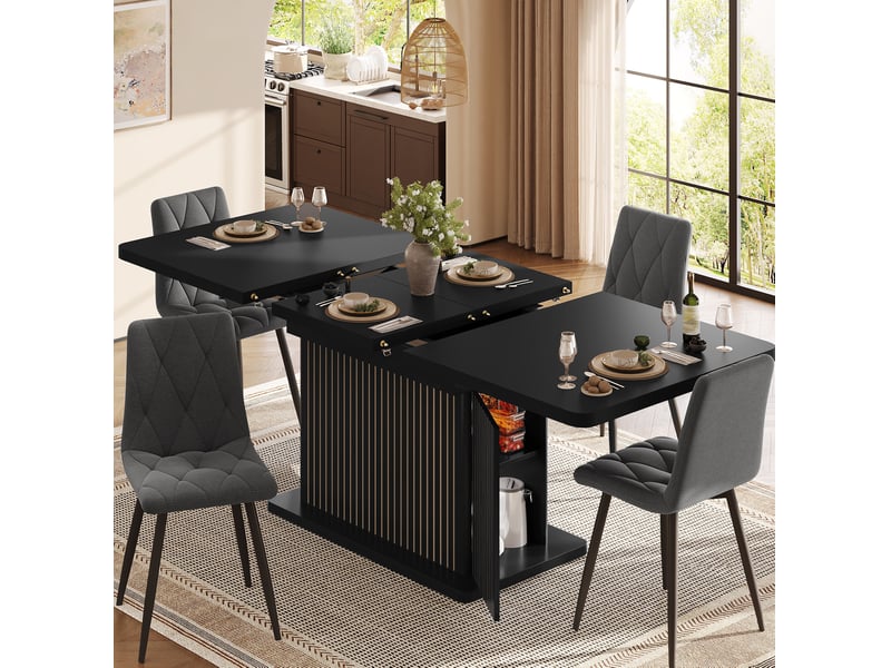  Table à manger extensible 120-160 cm noir mat avec rangement intégré  - Conforama E