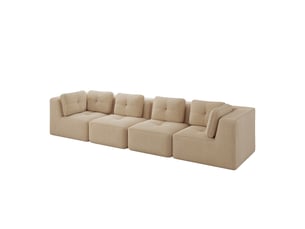 Canapé droit, canapé modulaire 4 places pour salon, conception antidérapantecord, assise profonde, coussins doux, sans montage, antidérapant, beige