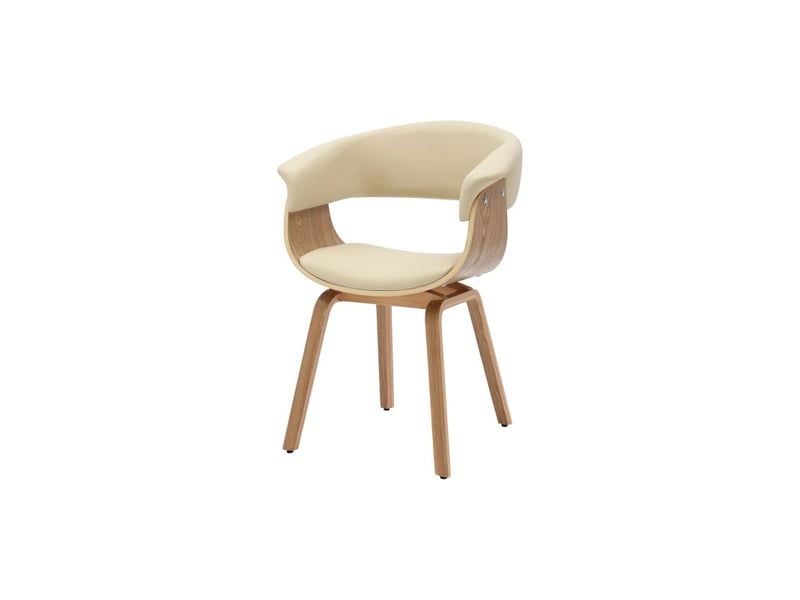  Chaise contemporaine nera en cuir artificiel beige crème et structure effet chêne clair avec accoudoirs  - Conforama A