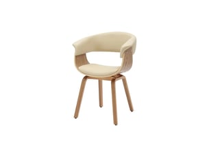Chaise contemporaine nera en cuir artificiel beige crème et structure effet chêne clair avec accoudoirs