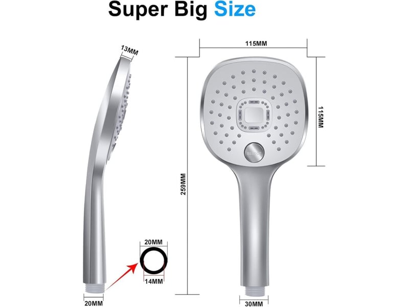  Pommeau de douche argenté, 3 types de jets, poignée durable, buse silicone écologique. Sans tuyau, design ergonomique et performant pour salle de bain.  - Conforama C