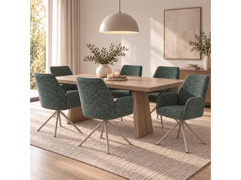  Chaise de salle à manger hwc-g67, chaise de cuisine, pivotante, fonction « auto-position », tissu chenille (410 gm²) - piètement crème, vert  - Conforama B