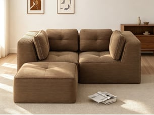 Canapé modulable en l 2 places avec repose-pieds mobile, accueil douillet en velours côtelé, 69 × 208 × 177 cm, marron