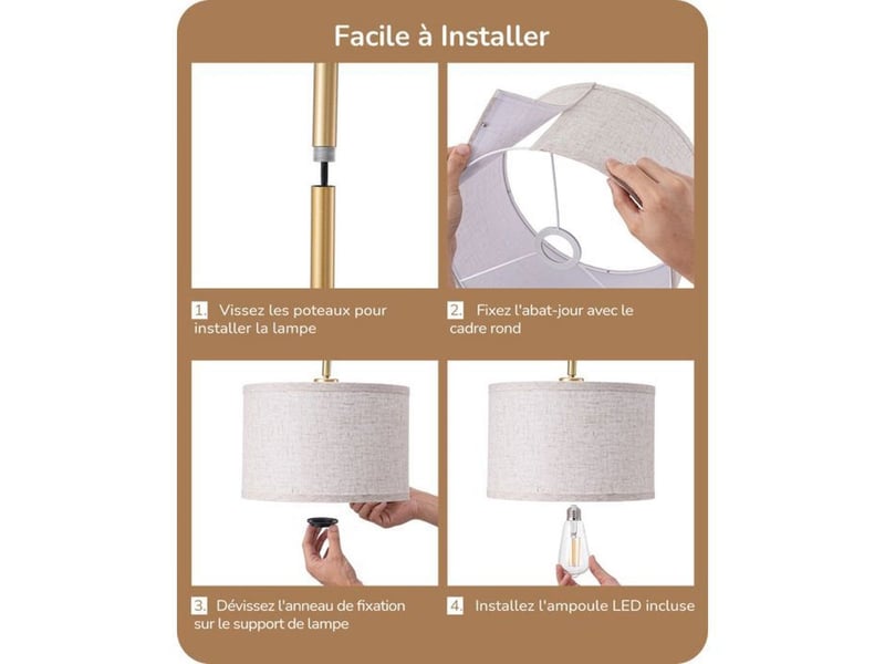  Lampadaire sur pied angle reglable e27 2700k lin beige dore 370618_AACLB13935_6_DROPFR - Conforama D