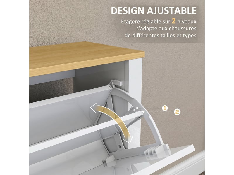  Meuble à chaussures 16 paires, armoire à chaussures étroite avec 4 tiroirs rabattables et réglables étagères  - Conforama E