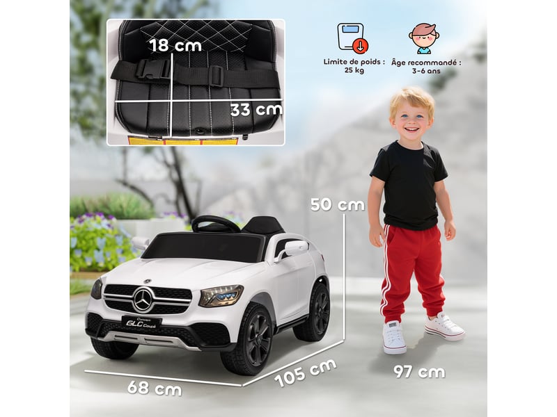  Voiture électrique enfants, véhicule électrique 12v, télécommande 2,4g, 3 vitesses, démarrage lent, 105x68x50cm, blanc  - Conforama E