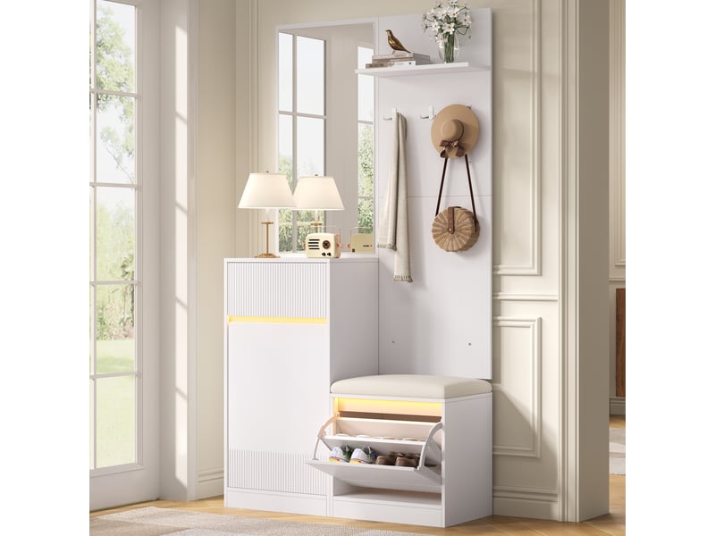 Penderie mobile - armoire, armoire compacte, armoire d'entrée, ensemble armoire, meuble à chaussures, banc à chaussures, blanc  - Conforama R